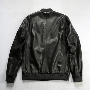 Varsity <b>Jacket</b> Black Baseball Uniform <b>Men's</b> Genuine Leather <b>Jackets</b> Stand Collar Outdoor Sheepskin Coat Windproof <b>Smart</b> Casual - Product Image 2