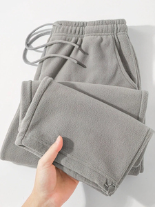 Men's <b>Olive</b> <b>Green</b> Fleece Sweatpants Drawstring Elastic Waist Casual Knitted Winter Pants Street Style <b>Trousers</b> Drawstring - Product Image 4