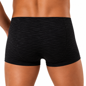 Men's Mid-Rise Boxer Briefs Solid Black Knitted Spandex Cotton Breathable Stretch Fit - Product Image 4