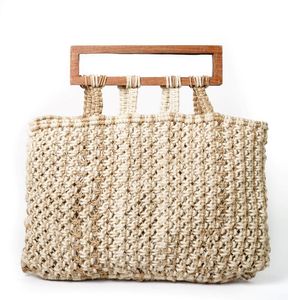 Sacs à main en crochet de luxe tendance 2026 pour femmes, pochettes en corde de coton faites à la main, sacs de plage avec poignée en bois, style cabas bandoulière - Product Image 6