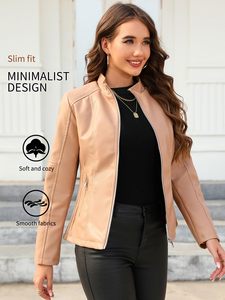 <b>Women</b> Slim Fit PU Leather Biker <b>Jacket</b> Lightweight Zip Up Outerwear Bulk Order - Product Image 3