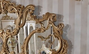 Royal Luxury Solid Teak Wood <b>Console</b> <b>Table</b> Triple Wall Mirror Set <b>Gold</b> Carved Sideboard Cabinet Living Room Buffet Furniture - Product Image 2