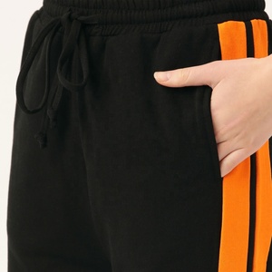 Custom Women <b>Zip</b> Up <b>Hooded</b> Jogger Set Two Piece Contrast Side Stripe Black Orange Jogger Set Manufacturer Wholesale - Product Image 4