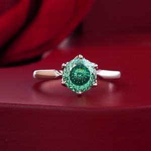14K <b>Gold</b> Prong Set 2.00 CT Green Portuguese Cut Lab Grown Diamond <b>Cocktail</b> Statement <b>Ring</b> - Product Image 1