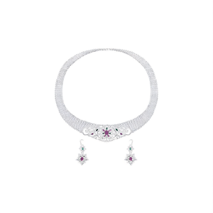 American Diamond Rhodium Plated Imitation Pearl Bridal Choker and Earrings Set for Party - Product Image 2