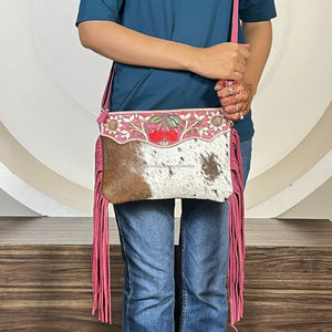 High Quality 2026 Fashion Trend <b>Mini</b> Handbag Women's <b>Hand</b> Tooled Leather Crossbody Fringe Bag Genuine Cowhide Shoulder Handbags - Product Image 4