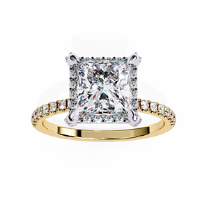 Anillos Clásicos de Compromiso, Boda y Aniversario con Halo, Diamante Cultivado en Laboratorio de Corte Princesa de 2 Quilates, Anillo de Oro Sólido de 14K - Product Image 1