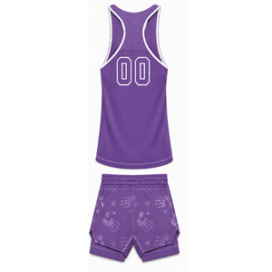 Purple White <b>Swim</b> Set Sleeveless Racerback Tank <b>Top</b> with Matching Shorts Lightweight Quick Dry Training Performance Swimwear - Product Image 2