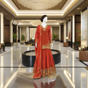 Conjunto Kurti Sharara de Ramdev Trading, Elegante y Moderno, en Faux Georgette, con Bordado de Lentejuelas y Dupatta a Juego, para Diwali y Bodas - Product Image 1