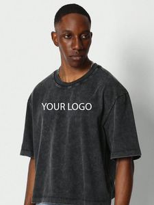 OEM Heavyweight Washed Cotton Oversized T Shirt Men Custom Logo Silk Screen Print Boxy Fit Vintage Streetwear Men's shirts - Product Image 3