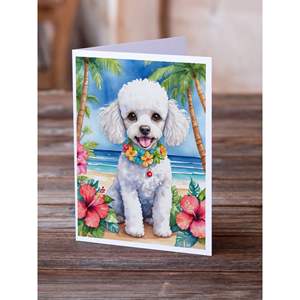 Whimsical A7 Size 5x7 Blank Note Cards Pack of 8 <b>White</b> Poodle Luau Greeting Cards with <b>Envelopes</b> - Product Image 2