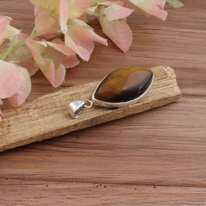 Collar de Piedra Preciosa de Ojo de Tigre Natural con Engaste de Bisel Chapado en Platino y Plata de Ley 925, Corte Marquesa, Destello Azul, Estilo Vintage Hecho a Mano - Product Image 2