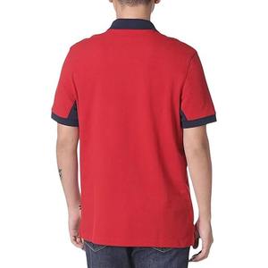 เสื้อโปโลชายสีแดงคุณภาพดีที่สุด แขนสั้น ผ้าคอตตอนปิเก้ สีพื้น ดีไซน์ลำลอง คอปกและปลายแขนสีกรมท่า - Product Image 3