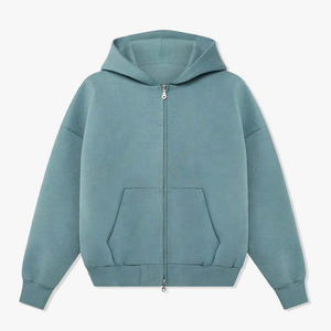 Sweat à capuche épais pour homme, coupe ample, épaules tombantes, zippé, double fermeture éclair, imperméable, polyester/coton, hiver - Product Image 5