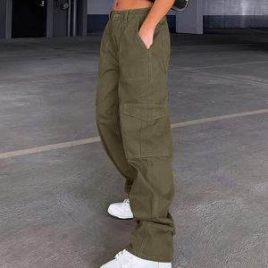 Ladies Stylish Custom <b>Summer</b> Cargo <b>Pants</b> Washed Mid Flat Front Elastic Waist Breathable Polyester/Cotton Baggy Pockets - Product Image 5