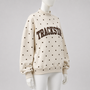 เสื้อสเวตเชิ้ตโอเวอร์ไซส์ผ้าฝ้ายลายจุด คอกลม พิมพ์ลายตัวอักษร Trackstar สไตล์ลำลองสำหรับผู้หญิง - Product Image 2