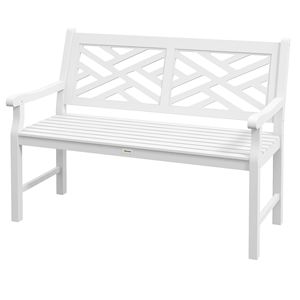 Panca da esterno bianca in legno Respite da 110 cm con telaio in alluminio pressofuso per giardini, terrazze, centri commerciali e parchi - Product Image 1