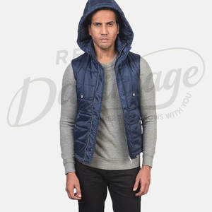Chaleco Acolchado con Capucha Azul Marino Personalizado para Hombre, Chaleco Acolchado Cálido de Invierno, Chaqueta sin Mangas Impermeable para Hombre - Product Image 3