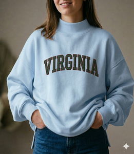เสื้อสเวตเชิ้ตคอเต่าทรงโอเวอร์ไซส์สำหรับผู้หญิง สีเทา ปักตัวอักษร Virginia ด้านหน้า แขนยาว ผ้าถักผสมคอตตอน สำหรับฤดูใบไม้ร่วง สไตล์ลำลอง - Product Image 3