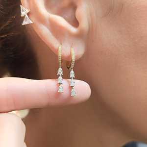 Teardrop Lab Grown Diamond Hoop Earrings 10K 14K 18K <b>Solid</b> Real <b>Gold</b> Prong Set Dangle Drop Luxury <b>Huggies</b> Manufacturer Wholesale - Product Image 6