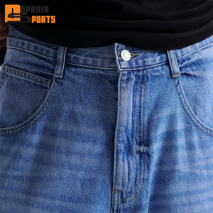 Jean baggy personnalisé pour homme, style streetwear, en denim de coton délavé, effet vieilli, double taille, coupe droite - Product Image 5