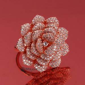 18K Gold Plated Zircon Dual Tone Flower Ring Resizable Women's Band - Product Image 2