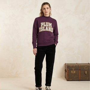 Sudadera Plum Island de cuello alto, corte regular, de algodón, personalizada, para mujer, estilo urbano, con letras universitarias extragrandes - Product Image 1