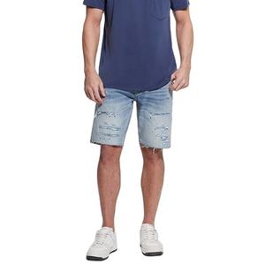 2026 OEM Custom Denim <b>Shorts</b> <b>Men</b> Mid Casual Straight <b>Jeans</b> Button Rhinestones Applique Woven Streetwear Summer 100% Cotton - Product Image 1