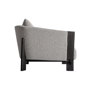 Fauteuil lounge scandinave moderne en teck massif, fauteuil d'appoint rembourré, dossier incurvé, coussin épais, mobilier d'intérieur élégant - Product Image 2