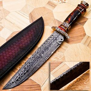 Couteau de chasse artisanal haut de gamme à lame fixe en acier Damas, pointe clip, pour usage extérieur et camping, cadeau avec garantie de 3 ans - Product Image 1