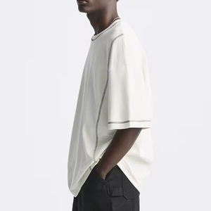Custom Tshirt Men's 100% Cotton Contrast Trim Tshirt Streetwear Oversized Crewneck Drop Shoulder Heavyweight t <b>Shirt</b> for Men - Product Image 3