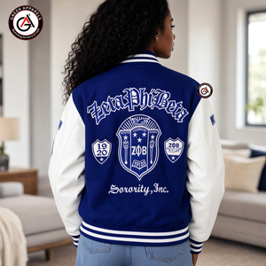 Chaqueta de Motocicleta para Mujer con Bordado de la Hermandad Zeta Phi Beta |   Chaqueta Acolchada de Lana con Mangas de Cuero Bordadas para Mujer, Resistente al Viento - Product Image 2