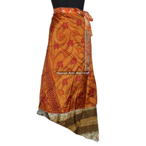 Jupe longue en soie réversible Magic 38 pouces, style bohème, pour femme, avec décolleté halter et 2 couches, type sari - Product Image 6