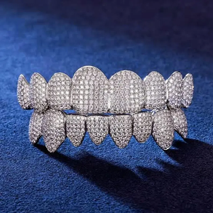 Bijoux hip-hop, grillz dentaire complet en moissanite, plaqué or et argent, luxe sur mesure, style streetwear unisexe, brillant. - Product Image 2