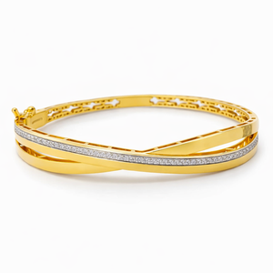 18ct Yellow Gold Diamond Two Tone Twist <b>Bangle</b> <b>Bracelet</b> for Women Elegant Minimalist Fine Jewelry Wedding Party Daily Wear Gift - Product Image 2