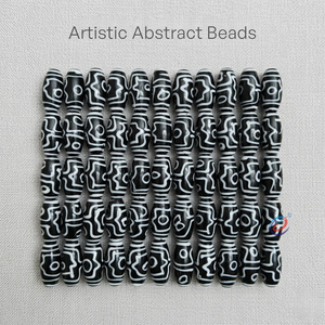 Perles ovales de luxe à motif tribal noir et blanc |   Perles en verre soufflé brillantes pour la fabrication de colliers, artisanat créatif DIY - Product Image 3