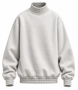 Pull-over surdimensionné personnalisé pour femme, col montant, motif gingham, lettres appliquées, épaules tombantes, patchwork, vente en gros - Product Image 1