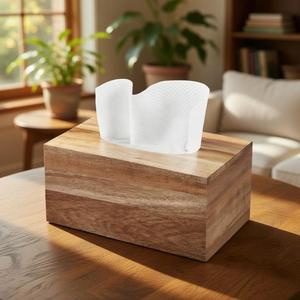 Boîte à mouchoirs blanche moderne avec couvercle en bois, design nordique, rangement pratique - Product Image 3