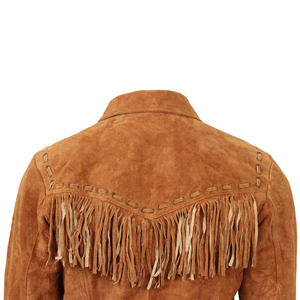 Brown <b>Suede</b> Fringed <b>Jacket</b> With Zipper Closure Turn-Down Collar Full Sleeve Autumn Women's Fashion Coat Material Satin - Product Image 6