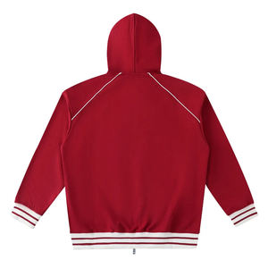 Sweat à capuche zippé personnalisé avec logo, style streetwear épais, pour hommes et femmes, coupe oversize, en polaire, style universitaire, à rayures, vierge - Product Image 2