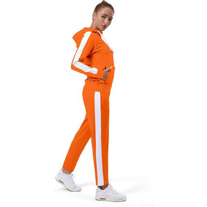 Ensemble de survêtement pour femme à col montant, en mélange coton et polyester, intérieur doublé, veste zippée intégrale et pantalon large, collection hiver - Product Image 4