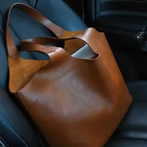 Brown Soft Leather Large Capacity Tote Bag Women's New Luxury Matte High-End Feeling Lady Handbag and Purse Bolsa Feminina 8 - Product Image 5