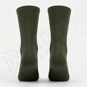 Crew <b>Socks</b> Solid Olive Green 100% Cotton Breathable Knitted Regular Style Adult Autumn Casual Daily Use - Product Image 2