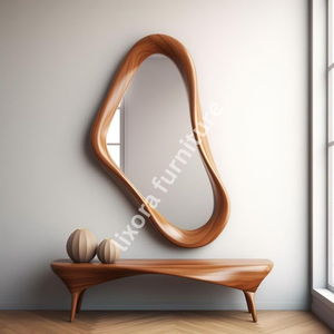 <b>Irregular</b> Wooden Wall <b>Mirror</b> Mid Century Modern Framed Decorative <b>Mirror</b> Handmade for Home Interior - Product Image 2