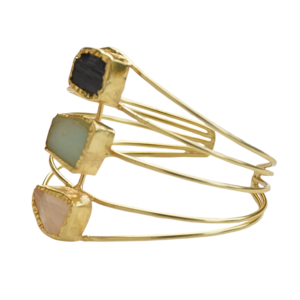 Bracelet manchette géométrique plaqué or avec incrustation de pierres naturelles, style bohème, bijoux unisexe - Product Image 4