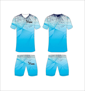 Conjunto de Uniforme de Fútbol Sublimado Personalizado, Azul Claro y Blanco con Patrón Geométrico Degradado, Transpirable y de Secado Rápido, para Hombres y Niños - Product Image 1
