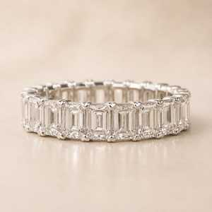 Sparkly Emerald Cut Diamond Wedding Eternity Band <b>Ring</b> Lab Grown With 10K White Gold Proposal Gift For Engagement Party Charms - Product Image 2