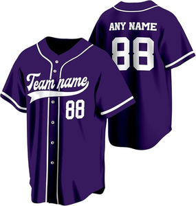 Maillot de baseball violet personnalisé avec nom et numéro de l'équipe 88, sérigraphié, unisexe, pour adulte, manches courtes, coupe classique - Product Image 1