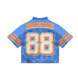 Vente en gros de vêtements de sport : Ensemble maillot de football américain unisexe, coupe oversize et carrée, en maille, style streetwear, personnalisable, grandes tailles, 100% - Product Image 3