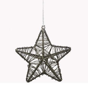 Étoile de Noël artisanale en fil métallique avec finition métallique foncée et cordon de suspension, idéale pour la décoration rustique des sapins de Noël - Product Image 1